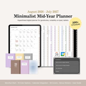 2026 2027 Digital Planner for GoodNotes iPad Minimalist Academic Mid Year Planner Hyperlinked Daily Weekly Monthly