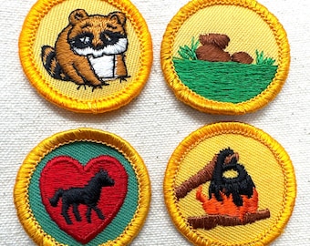Vintage 1980s Girl Scout Badges: RETIRED Junior Proficiency/merit – Yellow Border - Sold Separately