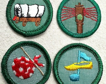 Vintage 1975-1979 Girl Scout Badges: RETIRED Junior Proficiency - PLASTIC Backing - Sold Separately