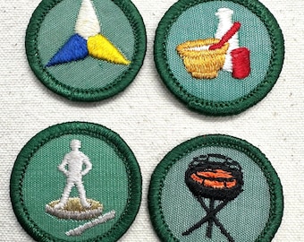 Vintage 1975-1979 Girl Scout Badges: RETIRED Junior Proficiency - PLASTIC Backing - Sold Separately