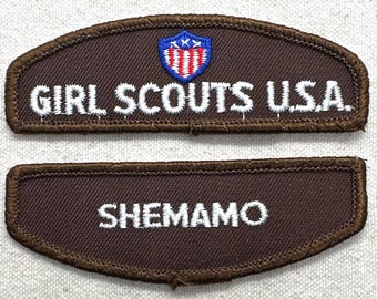 Vintage 1980s Girl Scout Brownie patch: GSUSA and Council Identification Strip – Shemamo (Illinois)