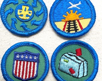 Vintage 1980-1999 Girl Scout Badges: RETIRED Junior Proficiency - Blue Border - Sold Separately