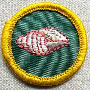 Pode incluir: Remendo bordado com fundo verde e borda amarela. O remendo apresenta um design em forma de nuvem em tons de branco, bege e rosa. O remendo &eacute; redondo e tem uma apar&ecirc;ncia texturizada, sugerindo que &eacute; feito de tecido.
