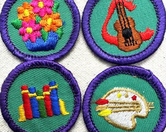 Vintage 1980-1999 Girl Scout Badges: RETIRED Junior Proficiency – Purple Border - Sold separately