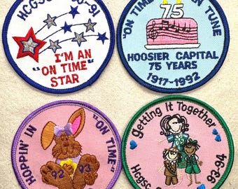 Vintage 1990s Girl Scout Patches: On Time Registration - Hoosier Capital Council - Set of 4