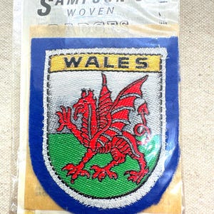 Vintage Travel Patch: Wales – Woven with Blue Felt Border
