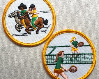Vintage 1980s Girl Scout Patches – Tennis and Horseback Riding – Sold separately