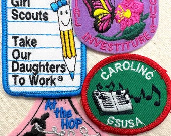 Vintage 1990s Girl Scout Fun Patches: Take Your Daughters to Work, Caroling and more - Sold separately