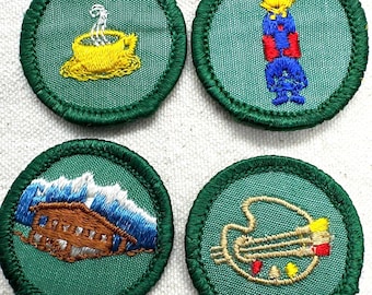 Vintage 1975-1979 Girl Scout Badges: RETIRED Junior Proficiency - PLASTIC Backing - Sold Separately