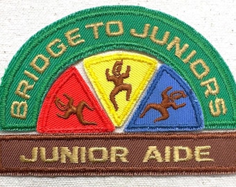Vintage SET 1977-1986 Girl Scout Uniform Official Patches - Brownie B’s, Bridge to Juniors and Junior Aide -  Sold as set