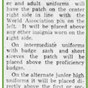 May include: A newspaper cutting from the Green Bay Press-Gazette, dated January 4, 1961, discussing the Centennial Badge for Girl Scouts. It describes where the patch should be placed on uniforms.