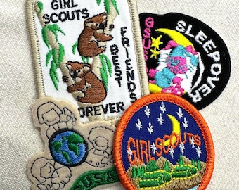 Vintage 1990s Girl Scout Fun Patches: Sleepover, Camping - Sold separately