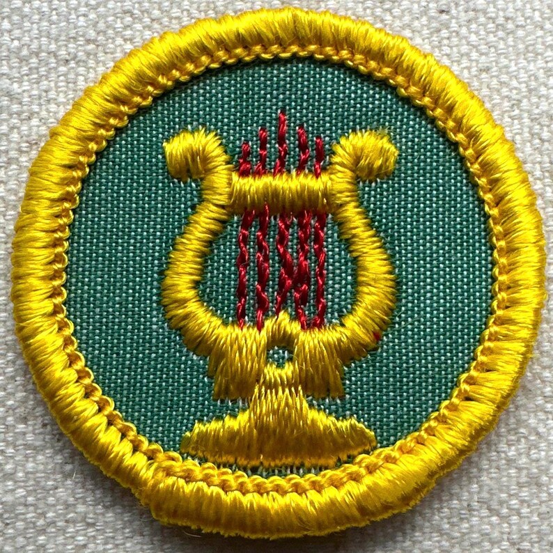Vintage 1963-1974 Girl Scout Badge: RETIRED Cadette Proficiency - Cheesecloth backing - sold separately Music Maker