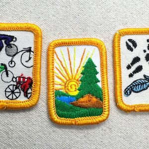 Vintage 1980-1996 Girl Scout Retired Interest Project Patch – CYCLING - Cadette/Senior – World of the Out of Doors (Yellow Border)