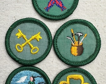 Vintage 1975-1979 Girl Scout Badges: RETIRED Junior Proficiency - PLASTIC Backing - Sold Separately