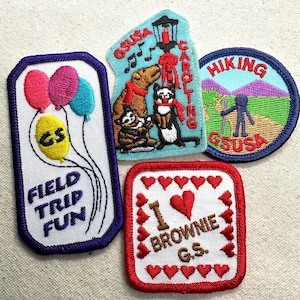 Vintage 1990s Girl Scout Fun Patches: Caroling, Hiking, Field trip - sold separately