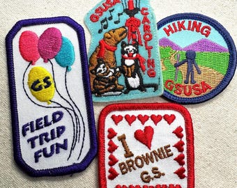 Vintage 1990s Girl Scout Fun Patches: Caroling, Hiking, Field trip - sold separately