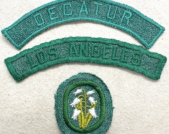 Vintage 1948-1957 Girl Scout Uniform Patches: Council Identification Strips, Troop Crest - Sold separately