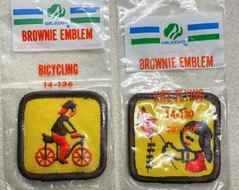Vintage 1985 Girl Scout Brownie Patches: Bicycling Fun, Kite Flyer - NEW in package - Sold Separately
