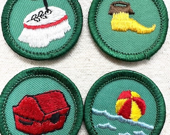 Vintage 1975-1979 Girl Scout Badges: RETIRED Junior Proficiency - PLASTIC Backing - Sold Separately