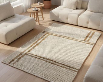 Handmade Natural Jute Area Rug  – Neutral Modern Boho Floor Rug