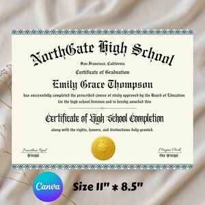 High School Diploma Template Digital Download for Class of 2025, Graduation Certificate Printable, Diploma Frame & Clipart Graduation Favors
