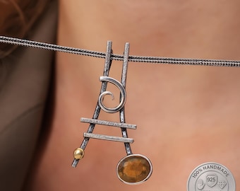 Mother Day Gift Artisan Two-Tone Sapphire Necklace | Unique Christmas Gift for Her