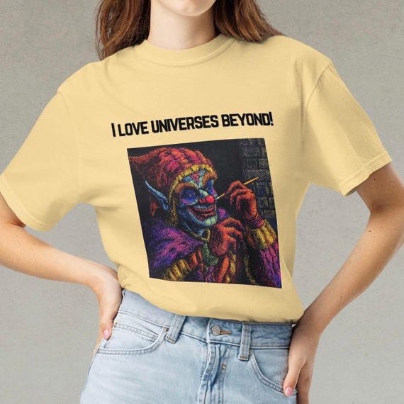 Funny MTG Parody T-shirt: Universes Beyond Meme - Yellow Clown Tee