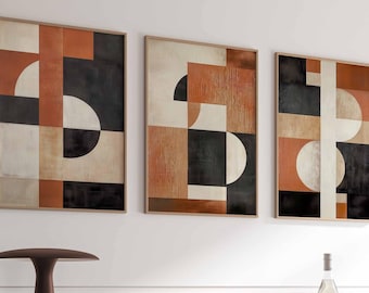 Wabi Sabi Abstrakte Geometrische Kunst Terrakotta Druck Set 3 druckbare abstrakte Formen Wand Kunst Galerie Wand Kunst Set Zeitgenössische Kunst Digital