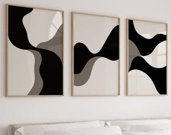 Simple Beige And Black Set Of 3 Abstract Printable Modern Living Room Minimalist Neutral Bedroom Decor Scandinavian Prints Digital Downloads