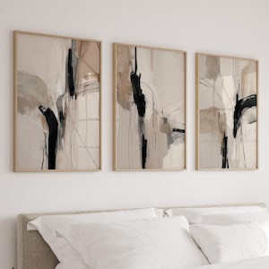 Beige-schwarzes 3er-Set abstrakter, neutraler Kunstdrucke zum Ausdrucken – moderne Wandbilder fürs Schlafzimmer – strukturierte Kunst – minimalistische abstrakte moderne Kunst – digitaler Download