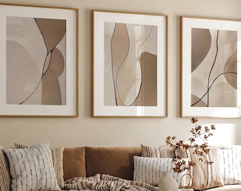 Neutral Beige Abstract Art Print Set Of 3 Prints Modern Abstract Line Organic Shapes Print Minimalist Gallery Wall Art Modern Bedroom Decor