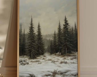 Boslandschap print kerstboom print besneeuwde winter print vintage kerst traditionele vakantie decor rustieke kerst boerderij decor