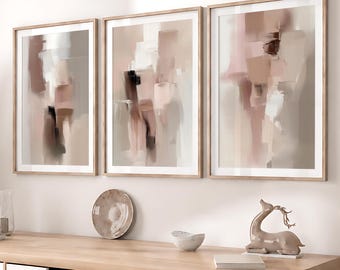 Neutral Pastel Abstract Gallery Art Minimalist Brush Stroke Abstract Set Of 3 Prints Modern Wall Art Contemporary Art Bedroom Decor Digital