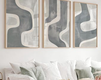 Modern Neutral Abstract Gallery Art Set Of 3 Printable Minimalist Abstract Large Wall Art Modern Geometric Shapes Contemporary Art Digital