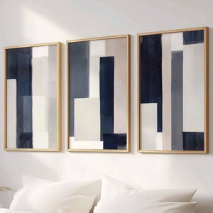 Navy Blue Abstract Wall Art Set of 3 Printable Abstract Modern Minimalist Prints Gallery Wall Art Contemporary Art Abstract Digital Painting