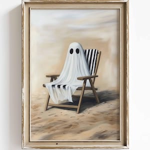 Summerween Cute Ghost Printable Wall Art Ghost Print Spooky Home Decor Minimal Halloween Poster Cottagecore Halloween Beach Digital Print