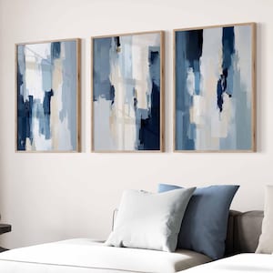 Navy Blue Large Abstract Wall Art Minimalist Abstract Blue Print Set Of 3 Prints Contemporary Art Print Modern Pastel Blue Neutral Wall Art