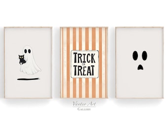 Halloween Cute Ghost Wall Art Halloween Set Of 3 Printable Wall Art Minimalist Halloween Wall Art Ghost Art Halloween Gallery Wall Art Set