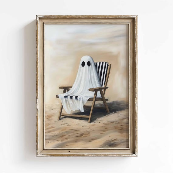 Summerween Cute Ghost Halloween Printable Wall Art Ghost Print Spooky Home Decor Halloween Poster Cottagecore Halloween Beach Digital Print