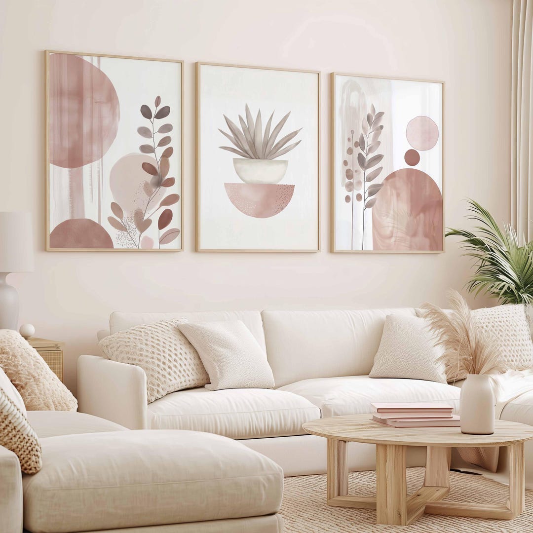 Boho Abstract Botanical Wall Art Set of 3 Prints Mid Century Modern Art ...