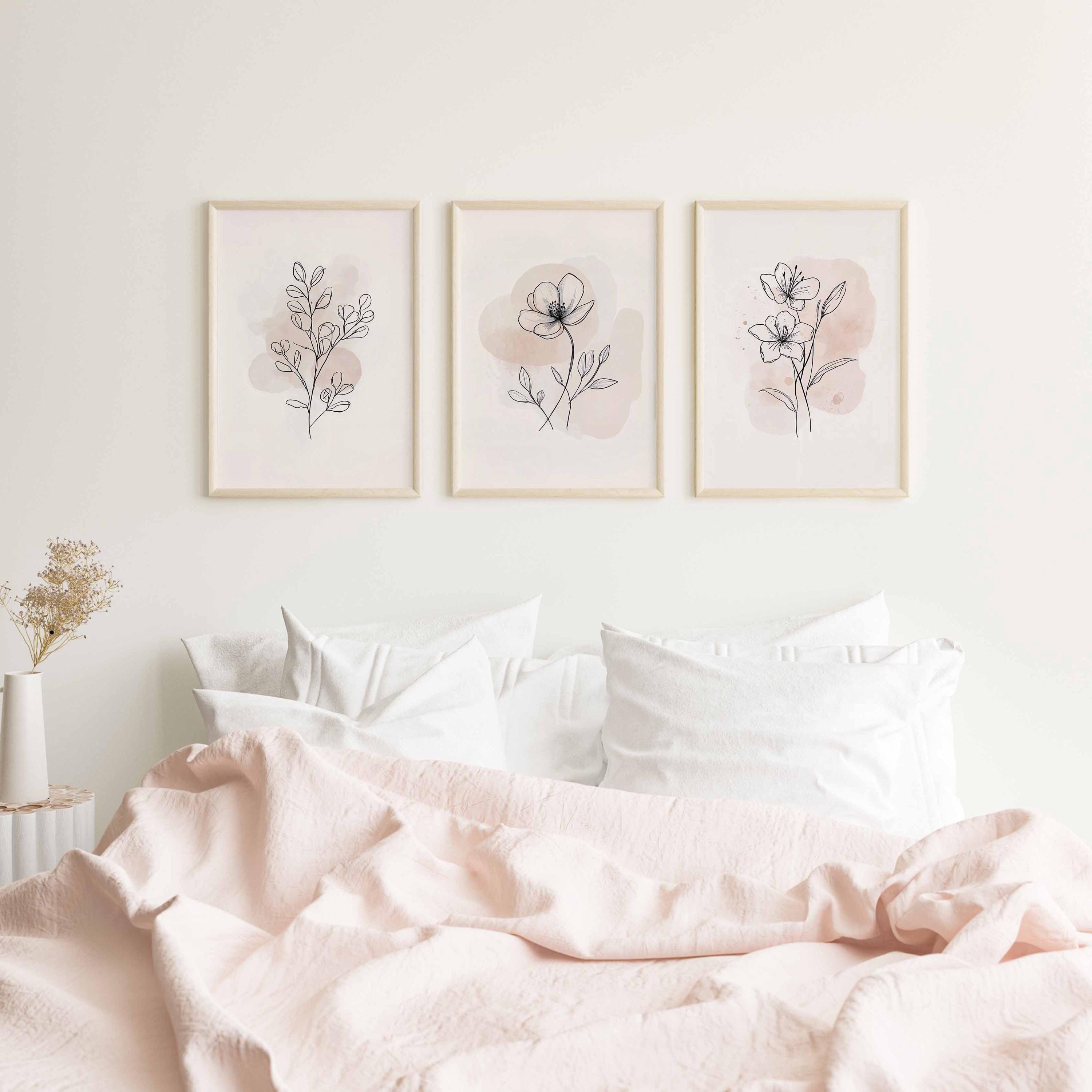 Minimal Botanical Set of 3 Prints Abstract Flower Line Art Print Above ...