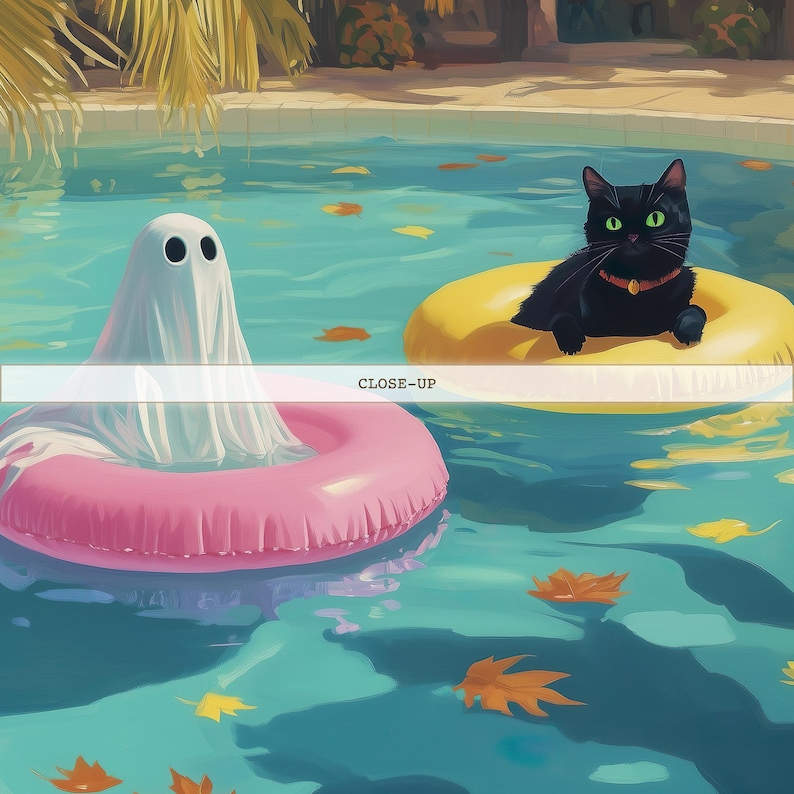 Cute Ghost Halloween Cat Print, Bathroom Wall Art Spooky Halloween Gothic Wall Art Halloween Ghost Print Summerween Vibes Digital Print image 4