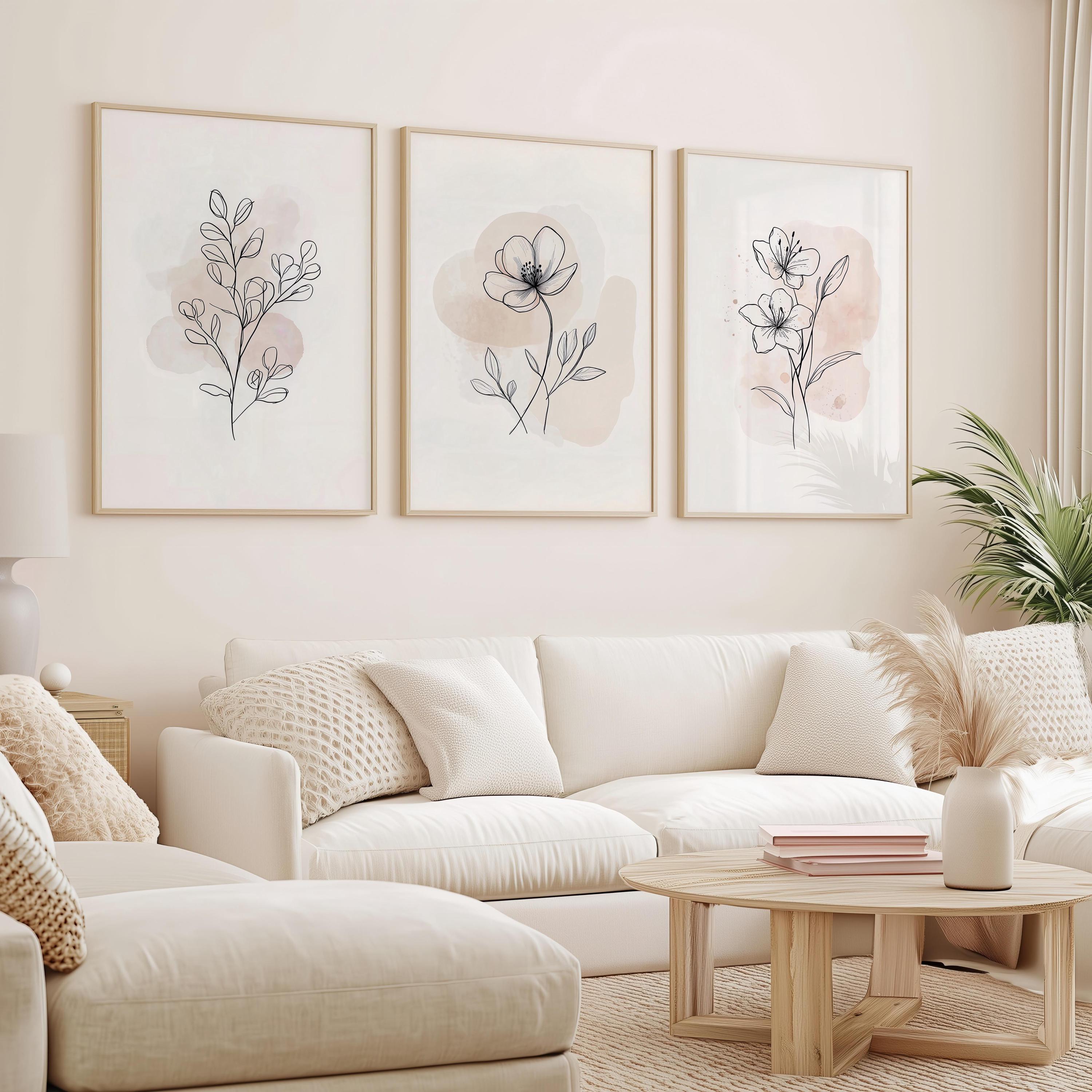Minimal Botanical Set of 3 Prints Abstract Flower Line Art Print Above ...