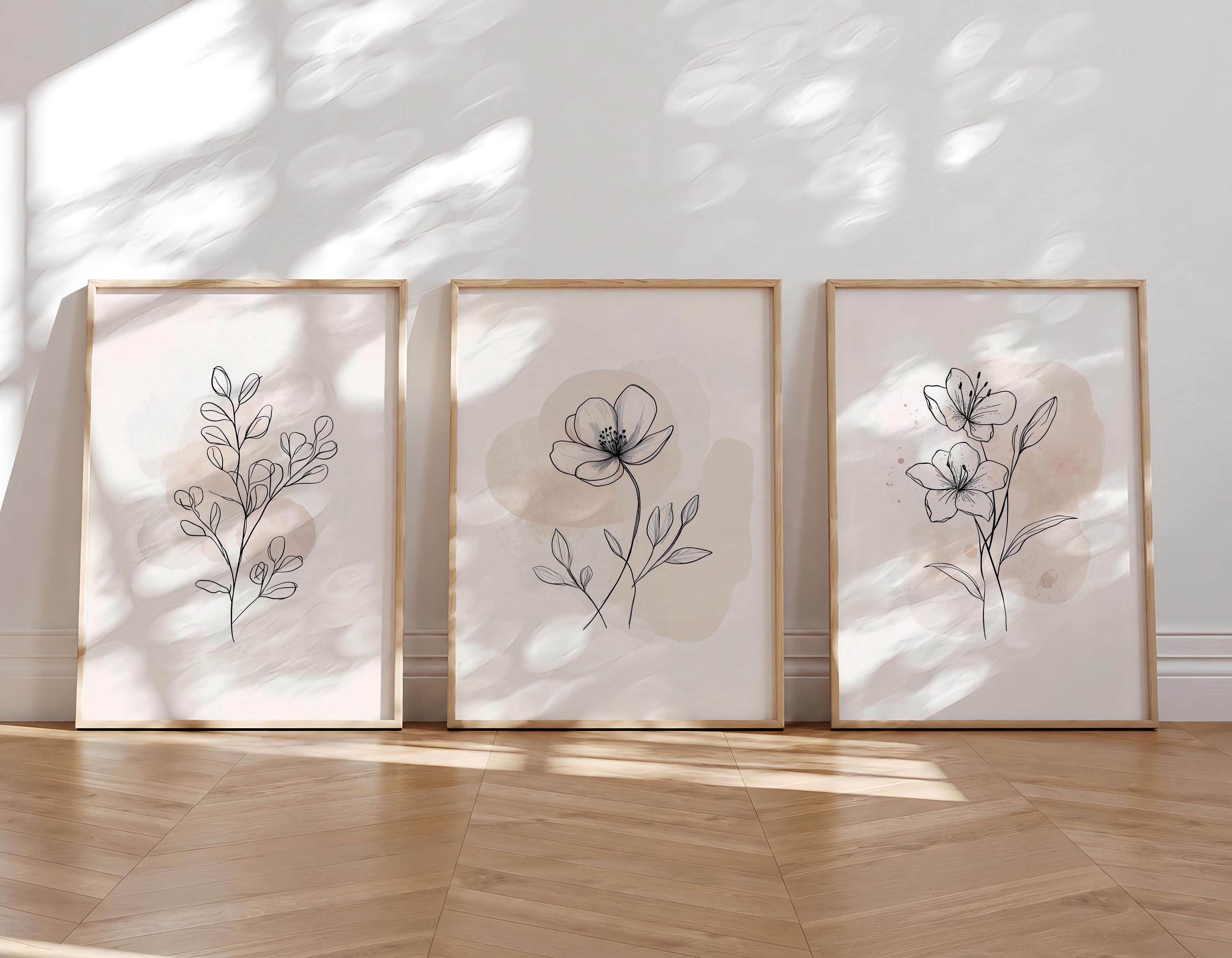 Minimal Botanical Set of 3 Prints Abstract Flower Line Art Print Above ...