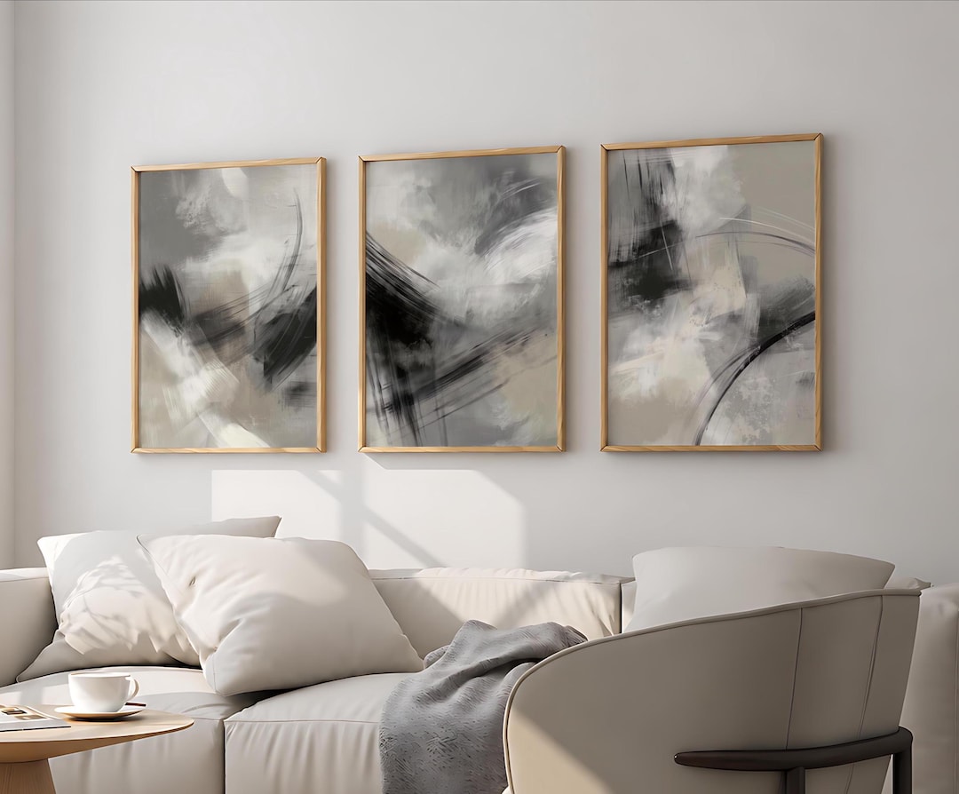 Modern Abstract Wall Art Set of 3 Prints Abstract Brushstrokes ...