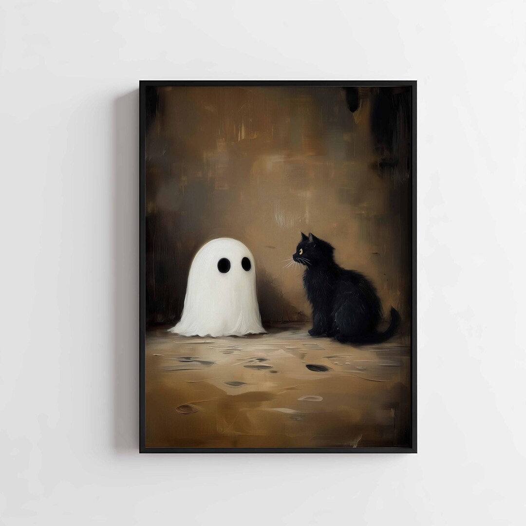 Cute Halloween Wall Art Ghost Print Halloween Black Cat Print Dark ...