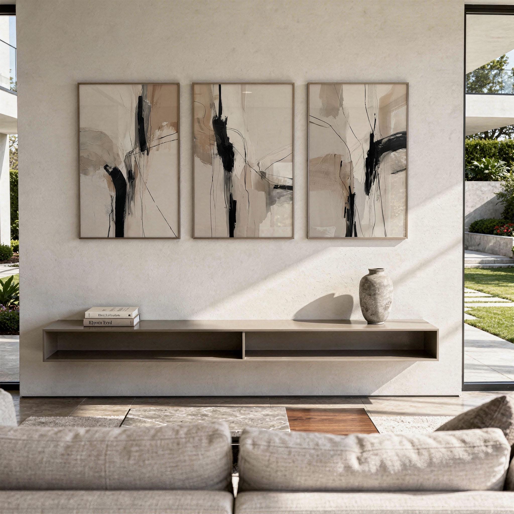 Beige and Black Set of 3 Printable Abstract Neutral Art Modern Bedroom ...