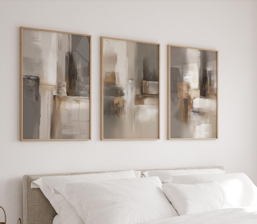 Above Bed Wall Art Set of 3 Printable Abstract, Earthy Brown and Beige ...