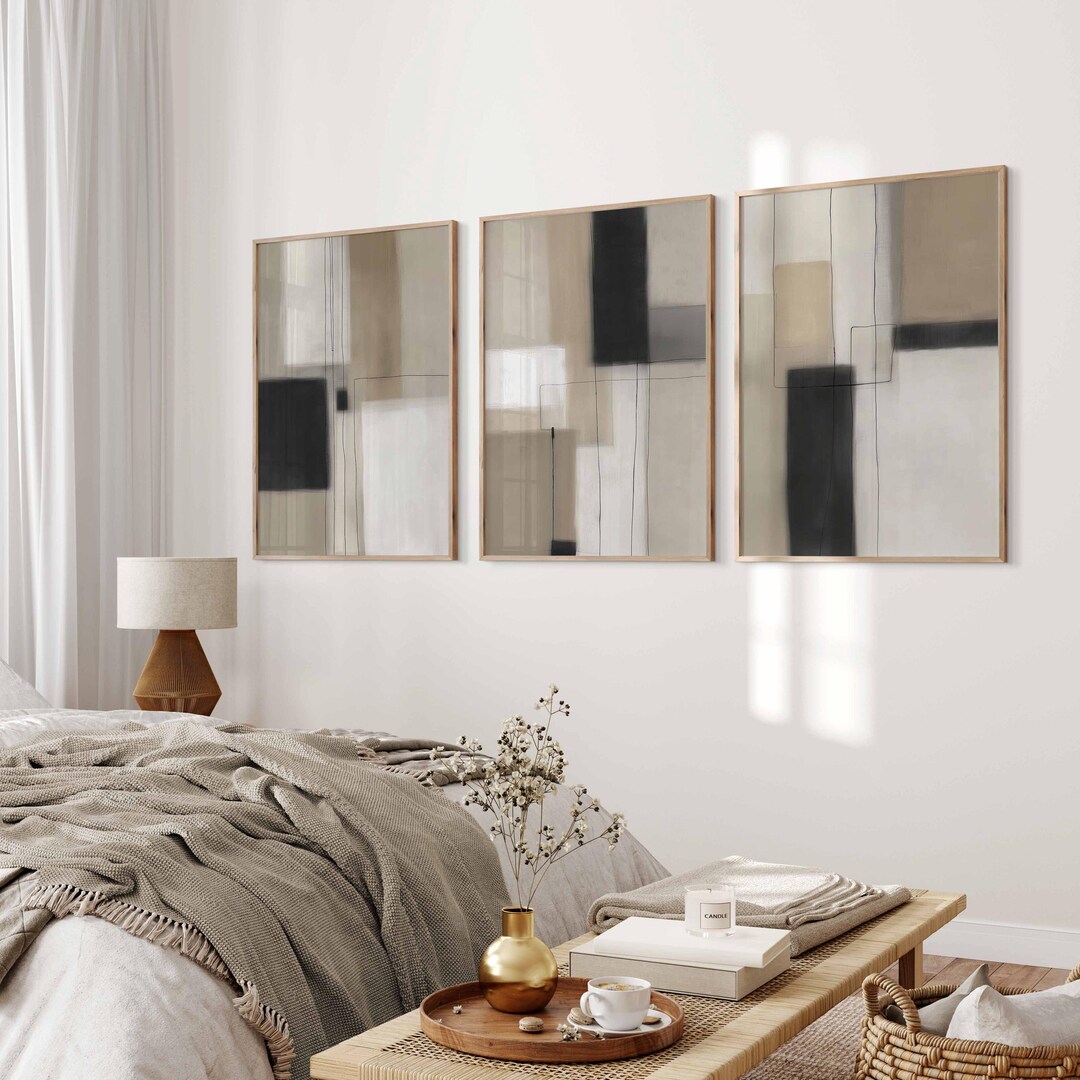 Modern Neutral Abstract Art Print Geometric Set of 3 Prints Modern ...